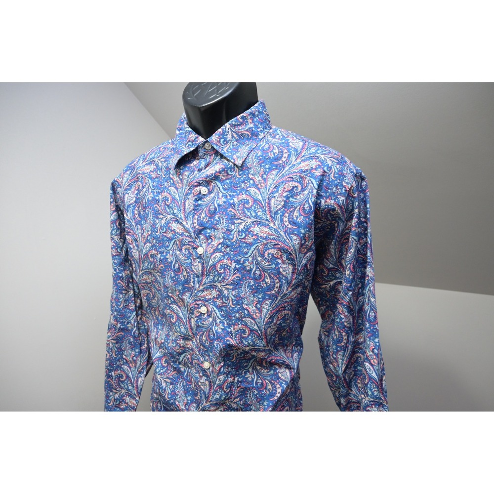 Cremieux Button Up Dress Shirt Mens Large Blue Paisley Long Sleeve Classics EUC